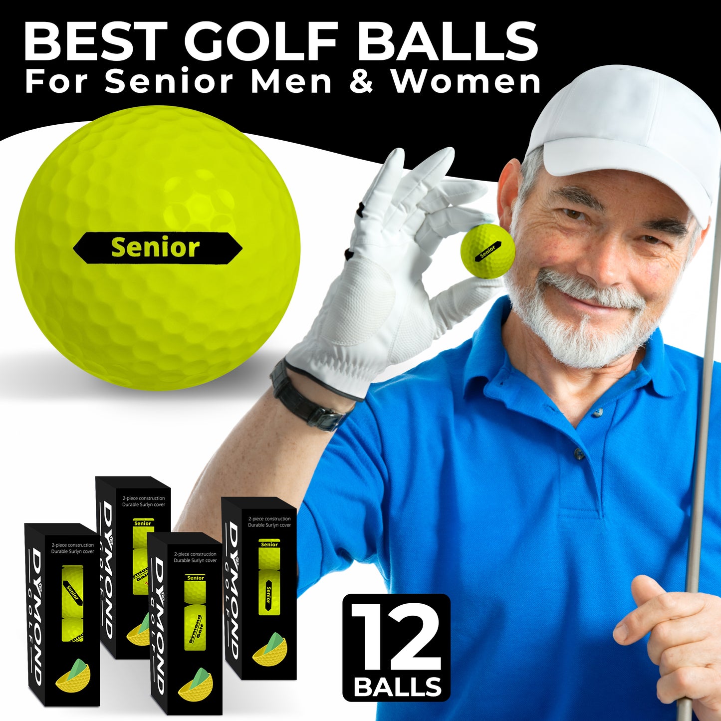 Dymond Golf Senior Golf Ball - One Dozen (High Visibility Yellow)